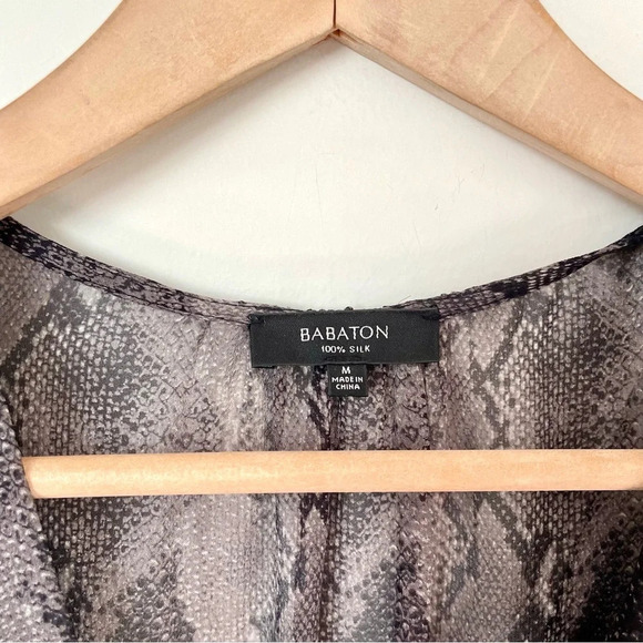 Aritzia Babaton Reptile Print 100% Silk Blouse Y2K Babydoll Size Medium - Picture 6 of 8